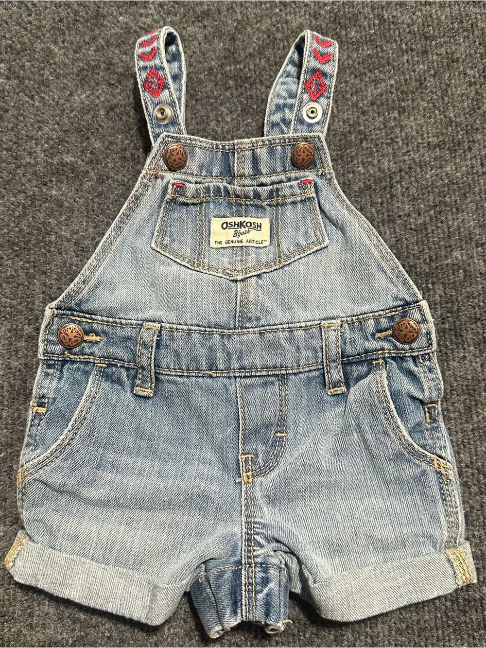 OshKosh B'gosh Light Blue Baby Denim Overalls with Red Embroidery